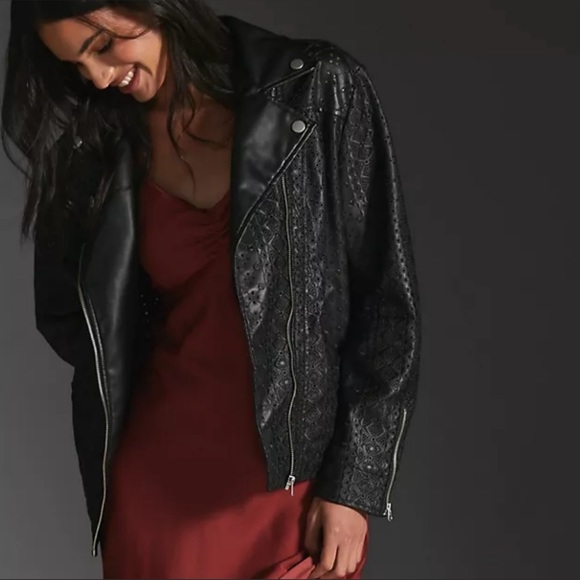 Anthropologie Jackets & Blazers - NWT By Anthropologie Faux Leather Eyelet Moto Jacket, M